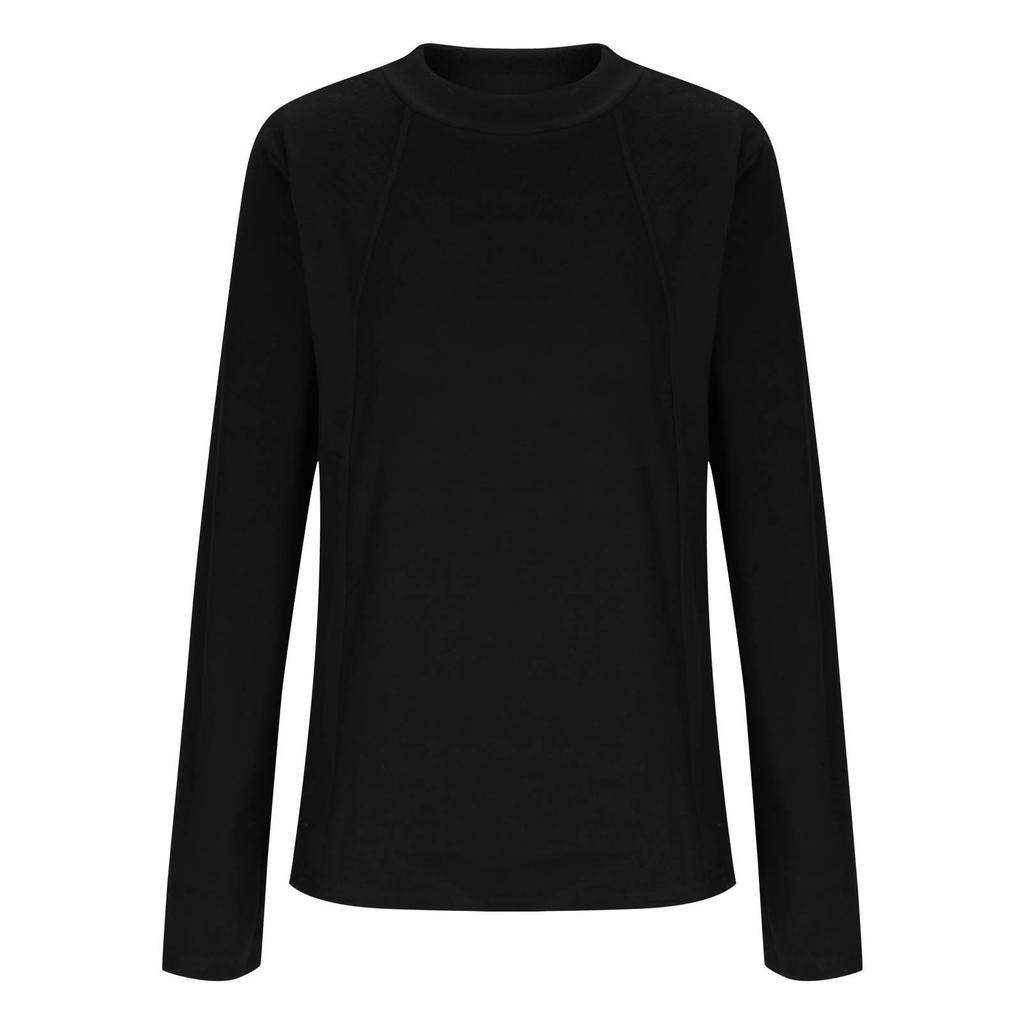 Ladies' Casual And Fashionable Solid Color Round Neck With Warm Long Sleeved T-shirt Top