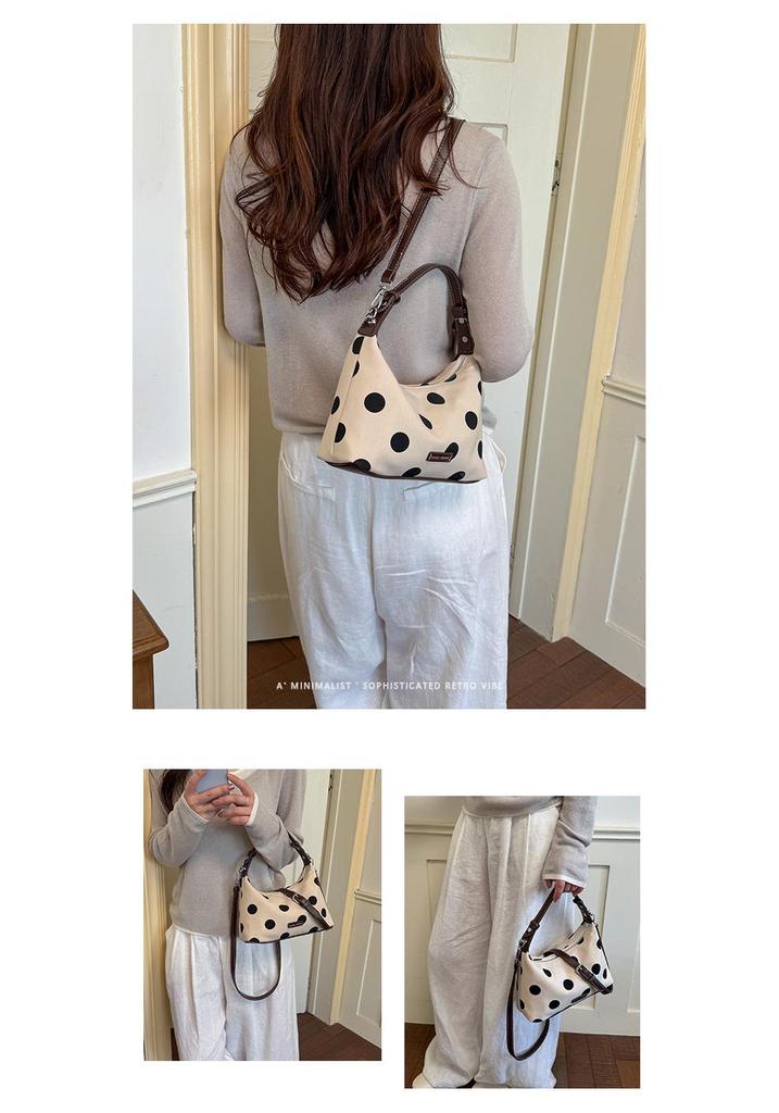 Korean Patchwork Polka Dot Linen Tote - Women's 2026 Summer Large Capacity Fashion Crossbody Bag