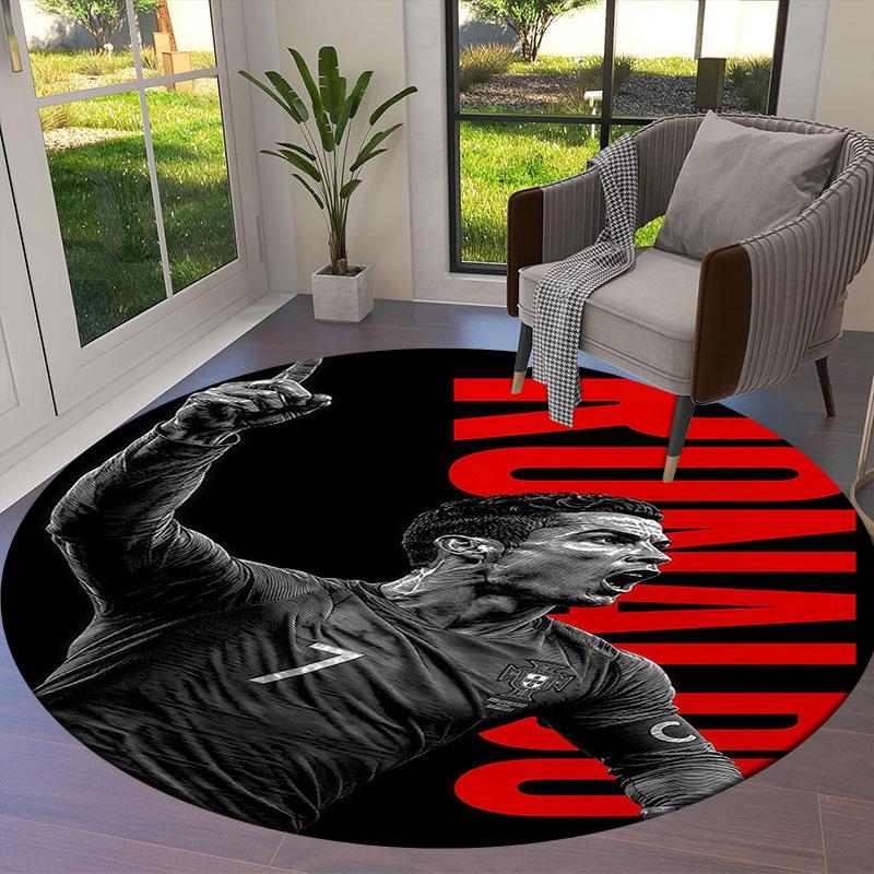 CR7 Cristiano Ronaldo Στρογγυλό Χαλί, Χαλί για Σαλόνι Υπνοδωμάτιο Καναπέ Παιδικό Δωμάτιο Διακόσμηση, Αντιολισθητικό Πατάκι Δαπέδου