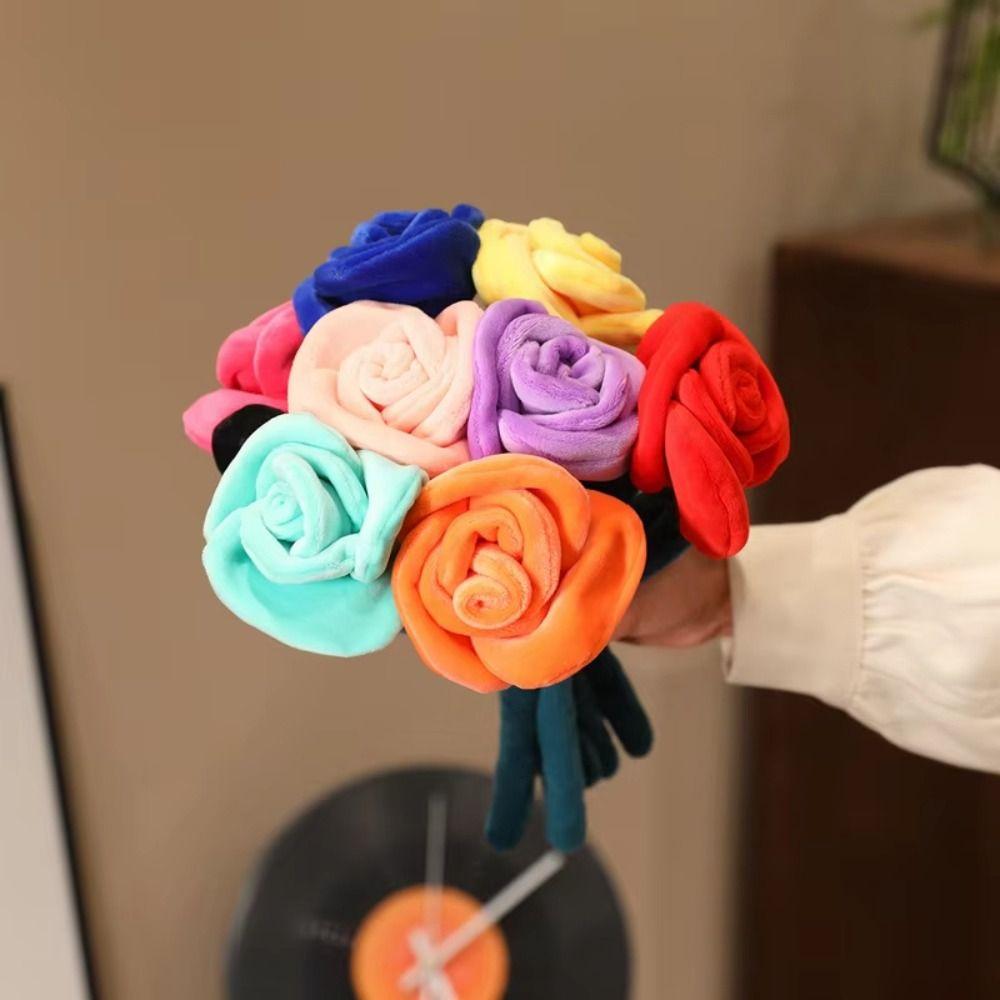 Soft Stuffed Plush Rose Bouquet  Doll 9 Colors Colorful Rose Flowers Plush Toys  Home Decoration