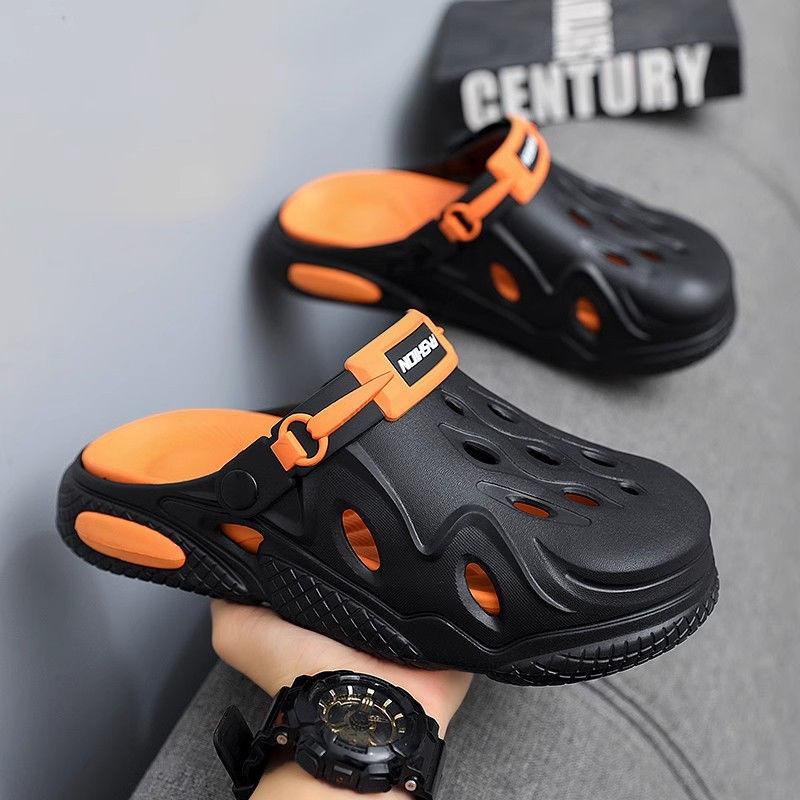 Men's Trendy Color Block Hollow Out Clogs, Comfy Non Slip Durable Soft Sole EVA Slippers For Summer Outdoor Activities