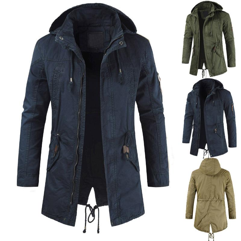 Mens Jackets Hooded Trench Outerwear Casual Solid Outdoor Coat Windbreaker Fashion Windproof Jacket Mens Clothing
