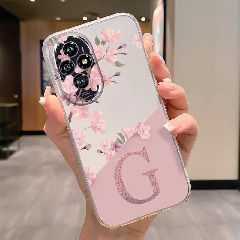 For Honor 200 Smart 400 90 Pro Lite Letter Pink Flowers Fashion Phone Cover Soft Silicone Fundas Transparent Matte Coque Shell