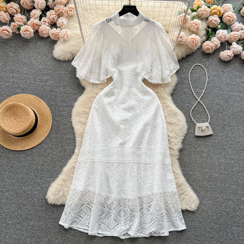 European Gold Style Embroider Ruffle Sleeve Princess Dress Lace