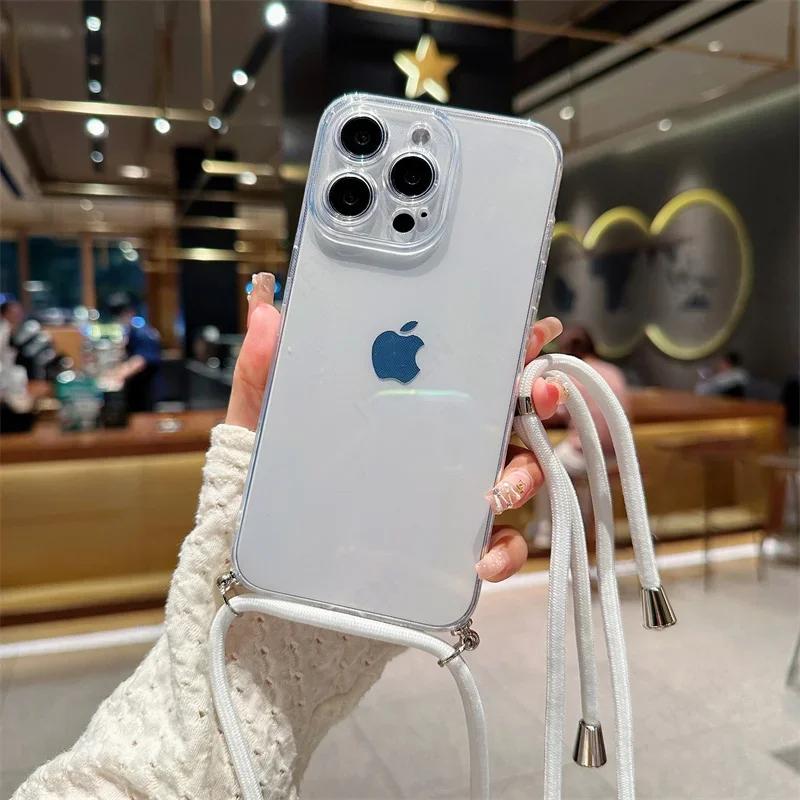 Crossbody Lanyard Candy Color Phone Case For Iphone 17 Air 16 16E 15 14 13 12 11 Pro Max Plus Silicone Soft TPU Back Cover