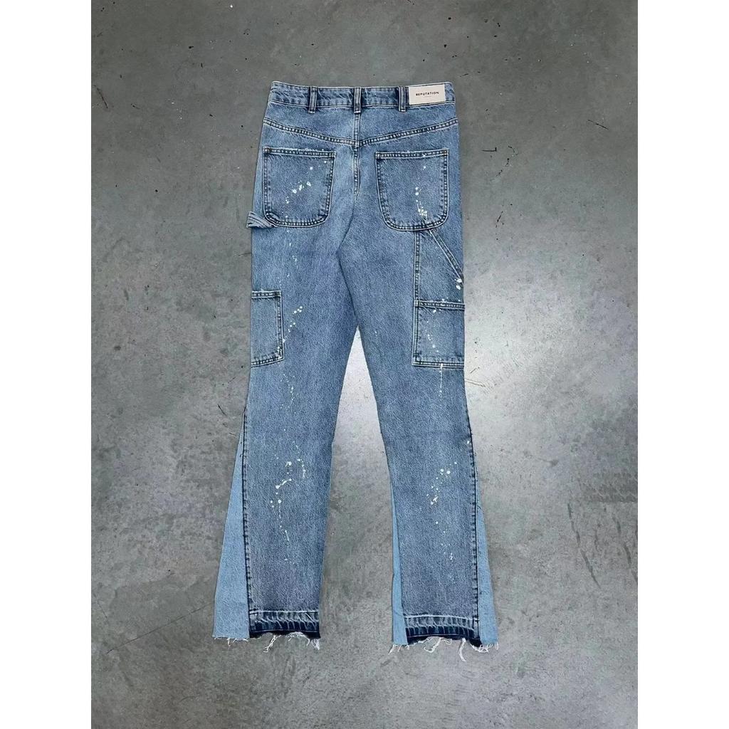 Men's Punk High Street Raw-Edge Skinny Jeans with Micro Trumpet Detail Y2K Low Rise Stretch Floor Length Biker Rock Pants