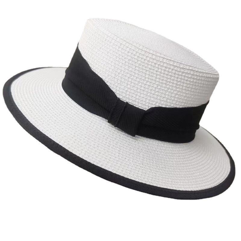 Hat women's summer casual fashion versatile straw hat women's sunshade retro flat top hat sun hat women's sunscreen