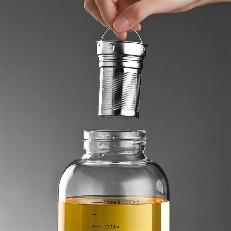 Large Capacity 800ml-2000ml Glass Water Bottles With Tea Strainer Travel Portable Tea Infuser Bottle For Sport Camping Drinkware