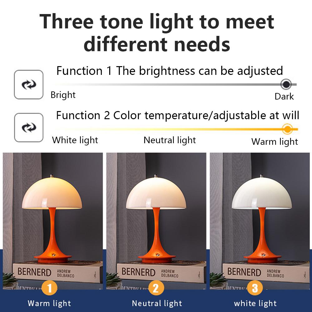 Mushroom Portable LED Table Lamp USB Wireless 3color Dimming Rechargeable Touch Night Light Mood Desk Lamp for Bedside Hotel