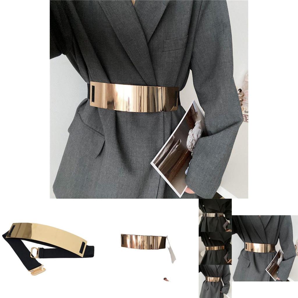 Stylish Metal Elastic Wide Waist Belt For Women With Shiny Surface Fashion Accessory