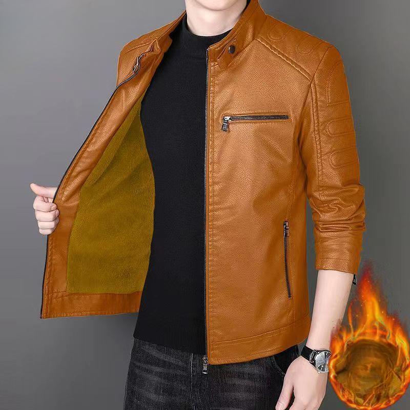 Men's Leather Jackets, Velvet Thickened Leather Jackets, Young and Middle-aged Motorcycle Leather Jackets, Trendy Men's Jackets
