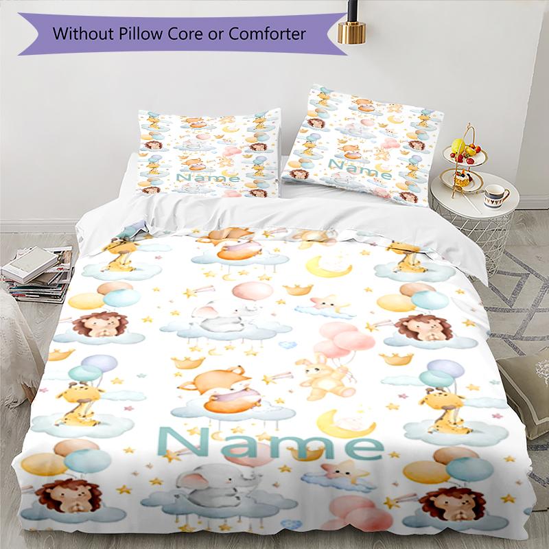 3pcs Custom Name Animals Bedding Set Duvet Cover Closure Includes 1 Duvet Cover & 2 Pillowcases, Soft and Comfortable for All Seasons.