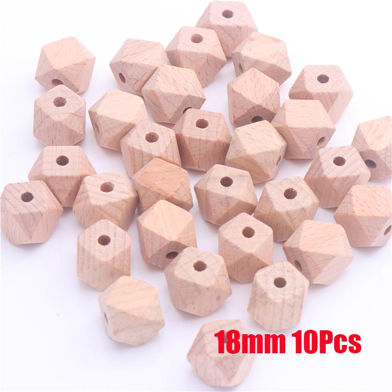 10-20mm Geometric Beech Wood Beads Faceted Hexagon Teether Chewable Spacer Wooden Beads for Baby Pacifier Chain Toys Accessories