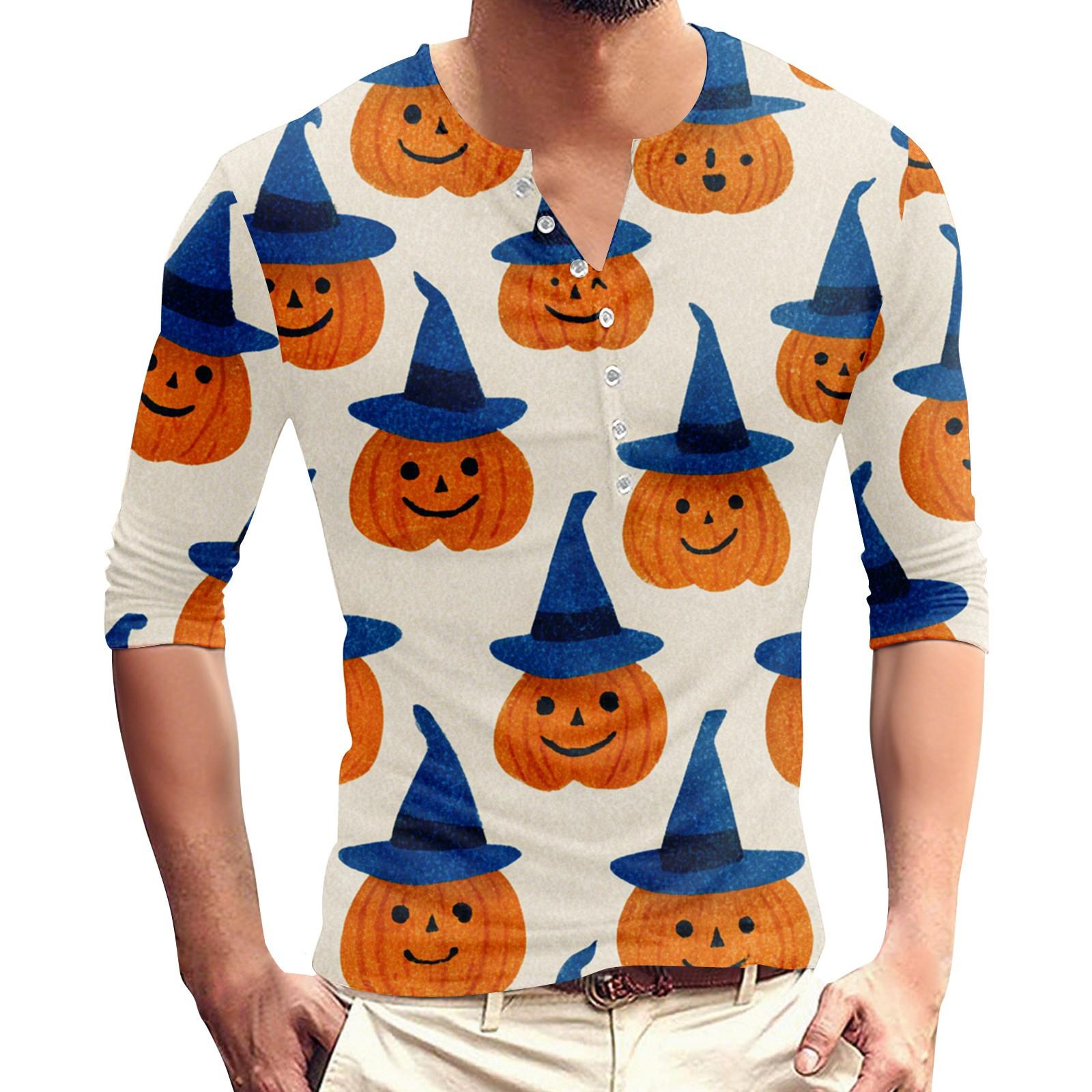 

Men‘s’ Printed Button T-Shirt Unisex Loose Casual Three-quarter Sleeves Top M бежевий