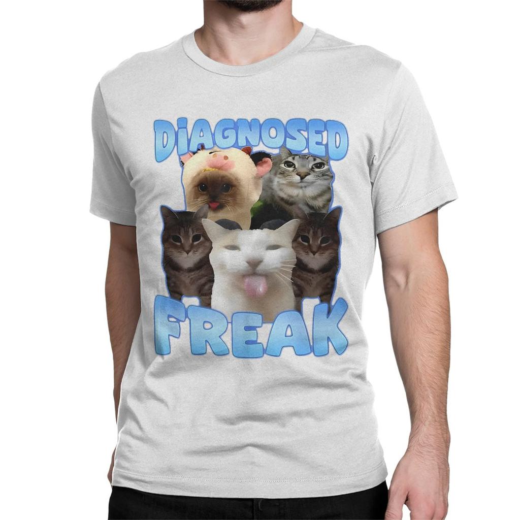 Unique DIAGNOSED FREAK TShirts Men Womens O Neck Cotton T Shirt Diagnosed Freak Funny Cat Meme Short Sleeve Tee Shirt Printing