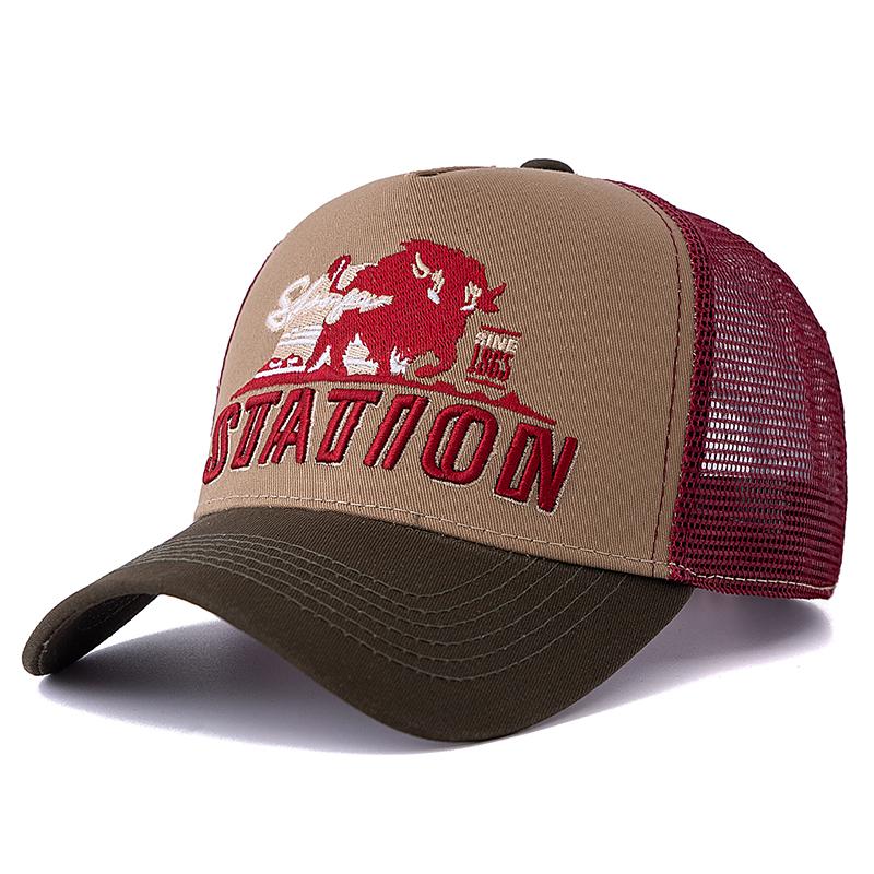 

Летняя рыболовная кепка STATION Letter унисекс, дышащая сетчатая кепка дальнобойщика с вышитыми большими бизонами и быками 56cm-60cm хаки/армия зеленый