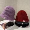 Autumn and Winter New High-end Knitted Striped Bucket Hat Women Plain Color Simple Versatile Warm Bucket Hat