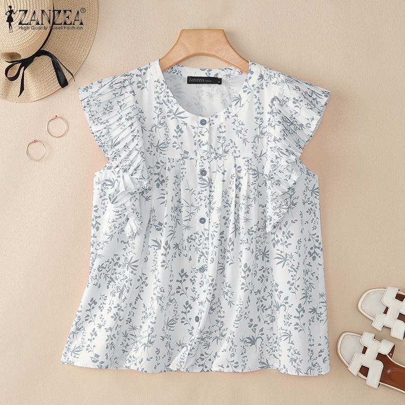 ZANZEA Women Casual Round Neck Print Summer Sleeveless Tank Tops