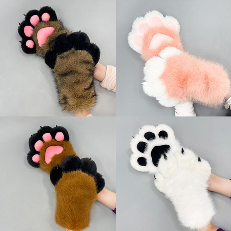 Furry Cats Paws Gloves Cosplay Costume Gloves for Women Girl Warmth Comfort Soft Plush Fursuit Gloves Anime Armwear