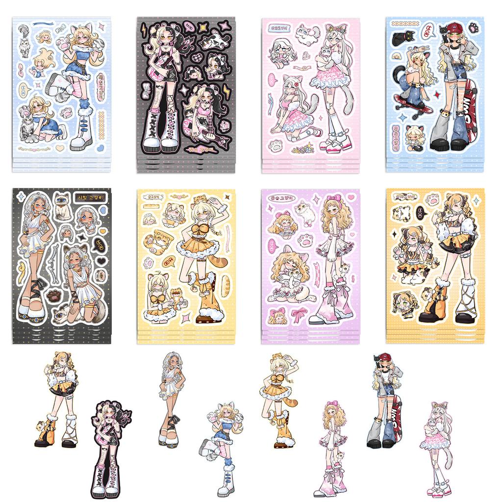 8 Styles of Gugu Cat Girl Guka Stickers DIY Hand Account Small Card Mobile Case Decoration Korean Ins
