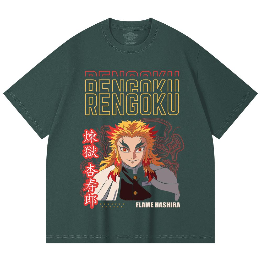230 Gsm 100% Cotton Demon Slayer V117 Rengoku Print Unisex Heavy Cotton T Shirt