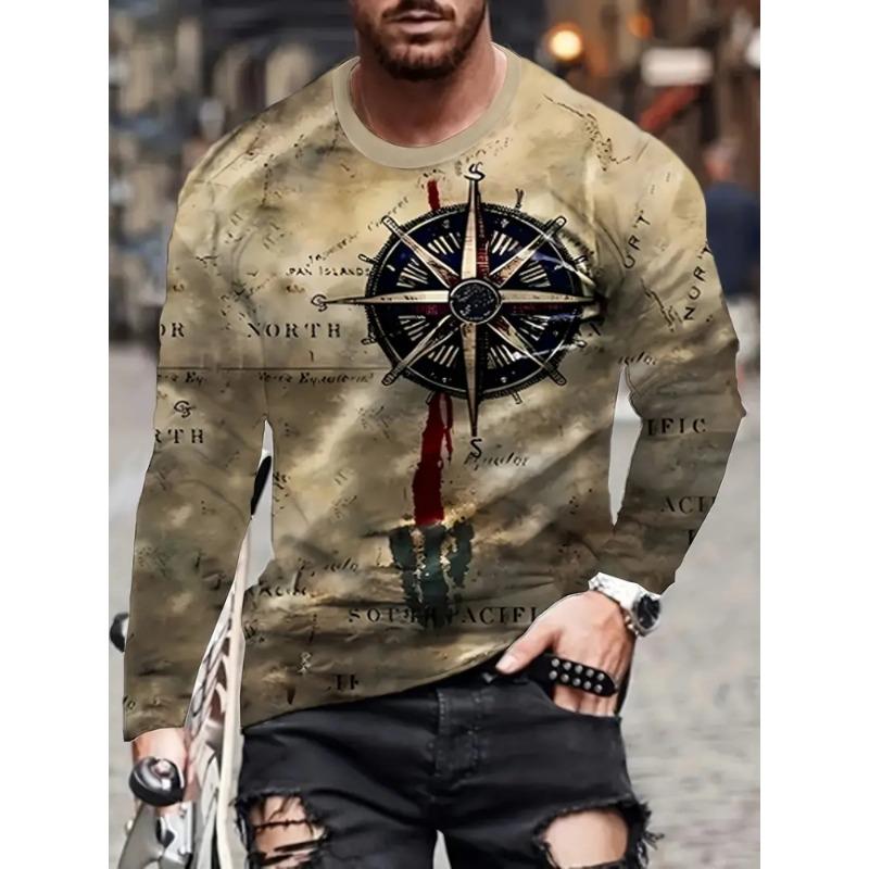 Fashion Trend Men's Crew-neck Long Sleeves Cross 3D Printed Men's Casual Pullover T-shirt Casual All-match Men's Top S-5XL