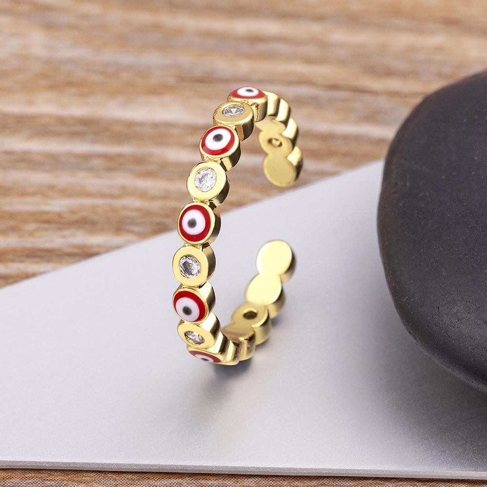 Nidin Hot Sale Lucky Evil Eye Rhinestone Rings For Women Girls Enamel Dripping Oil Finger Devil Eye Adjustable Jewelry Gift