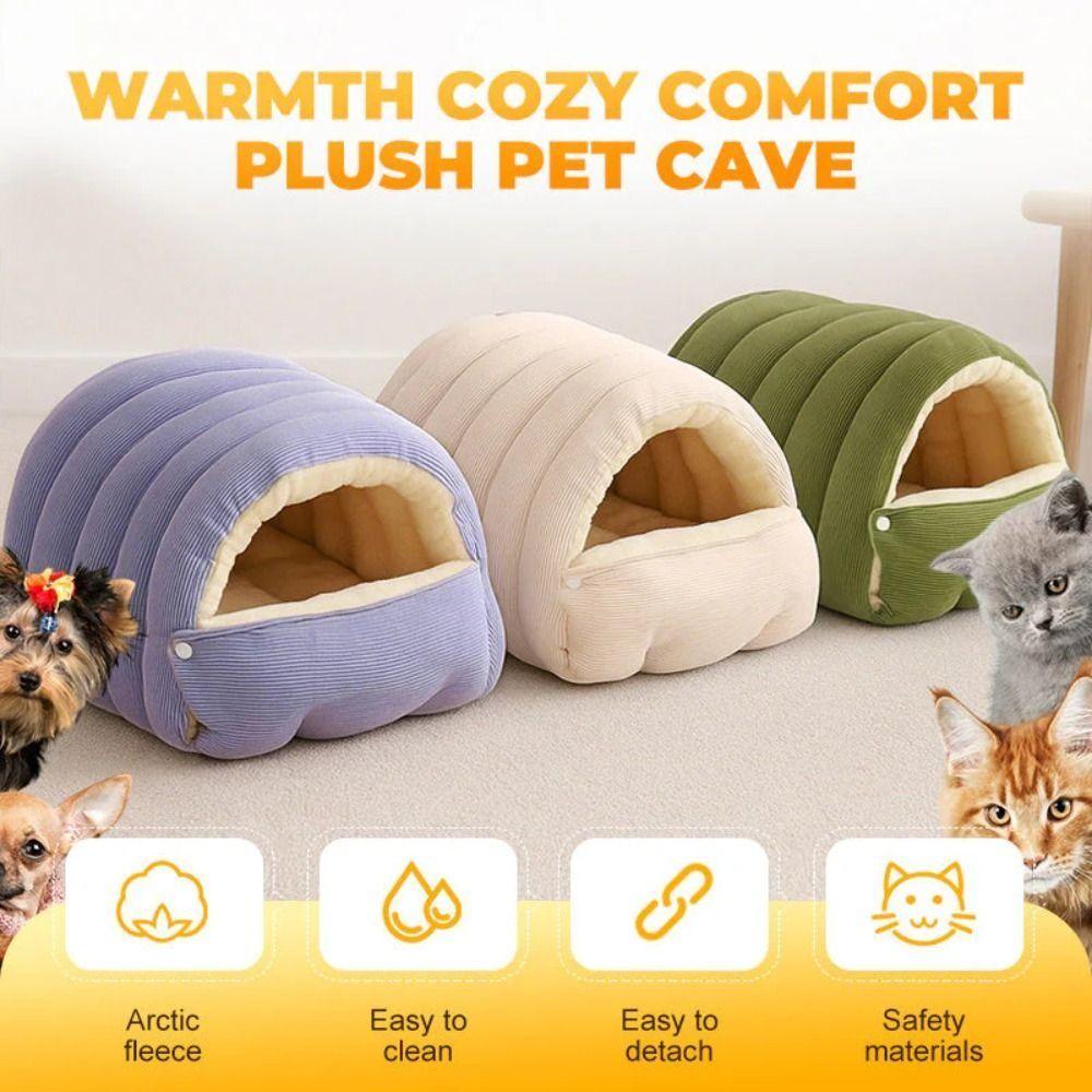 Comfortable Semi Enclosed Cat Bed Warm Windproof Soft Pet Sleeping Bed Washable Removable Pet House Cat Dog