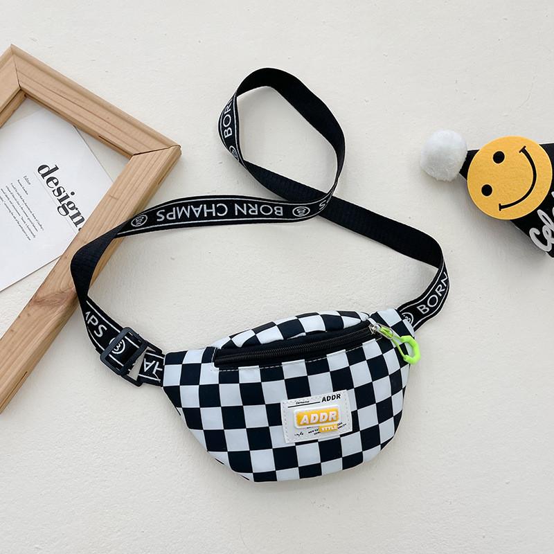 Stylish Children's Checkered Pattern Sling Bag Durable Canvas Crossbody Backpack With Large Capacity For Snacks