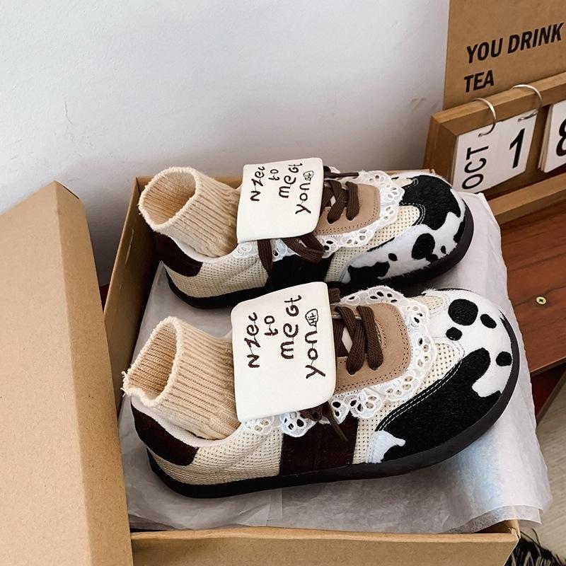 Soft Leather Version~ Cute Sweet Sister Puff Shoes Women's 2025 Spring New Internet Celebrity Flat-bottomed German Training Shoes Casual Board Shoes T