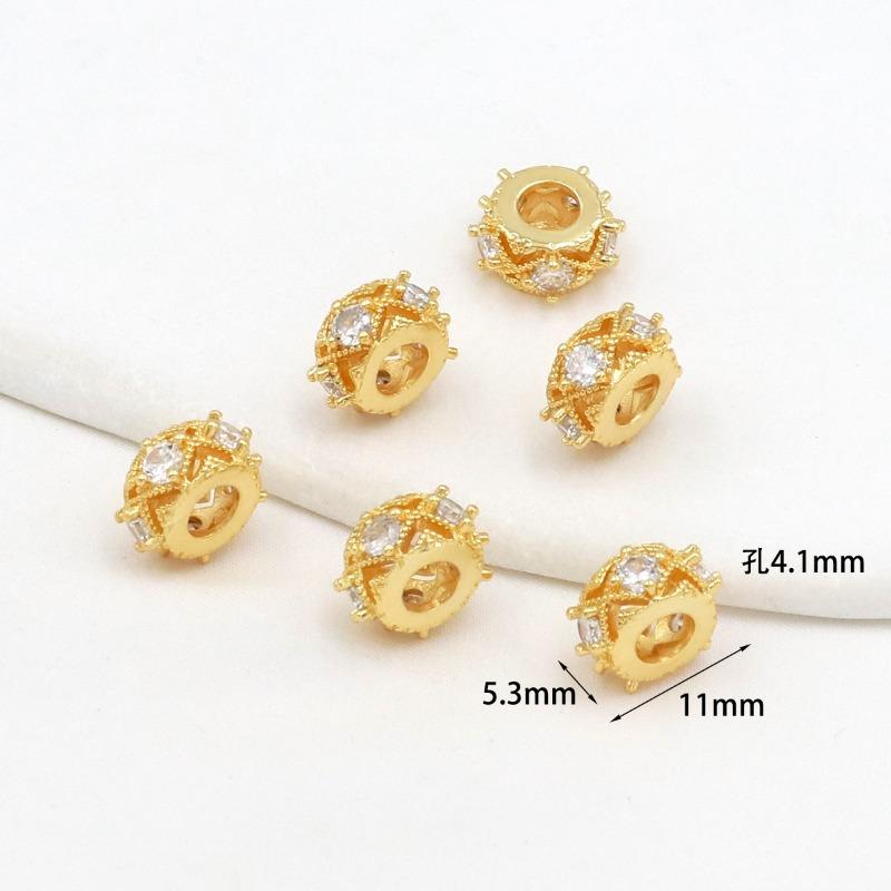 Farbechtheit k Echtgold mikro-eingefasster Zirkon Fassperlen Straße durchbohrt kleine Taille Kristallarmband DIY Perlenabstandshalter mit Perlen C