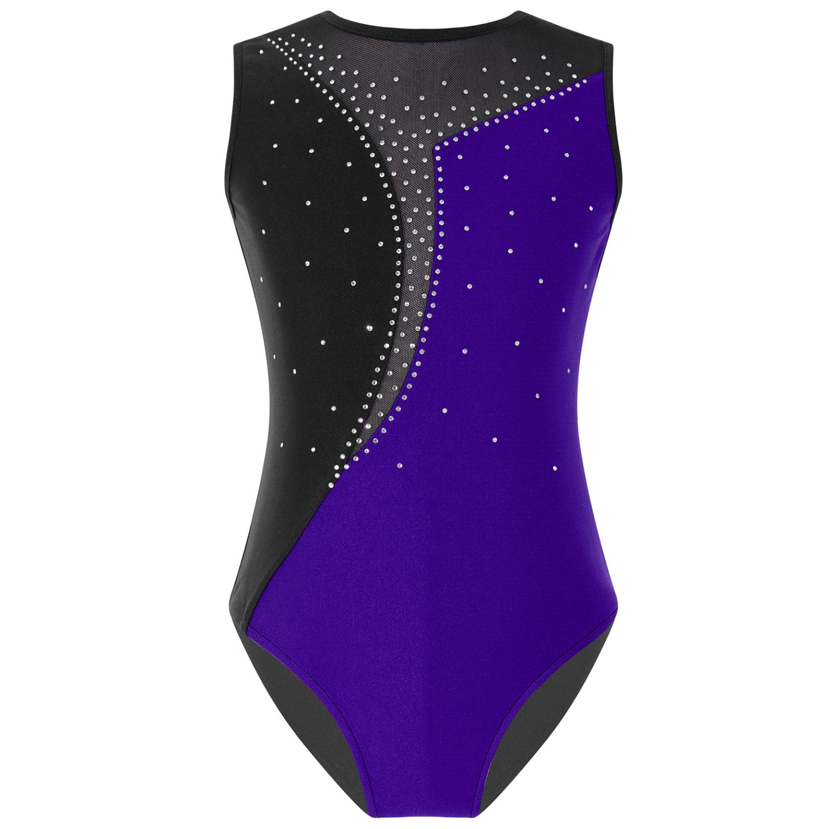 

Детские купальники без рукавов для девочек контрастного цвета, одежда для фигурного катания, гимнастики и танцев 9-10 Years фиолетовый