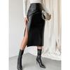 Fashion Matte Black Leather Sexy Skirt PU Leather Skirt Fall and Winter New Arrival Midi Dress for Women