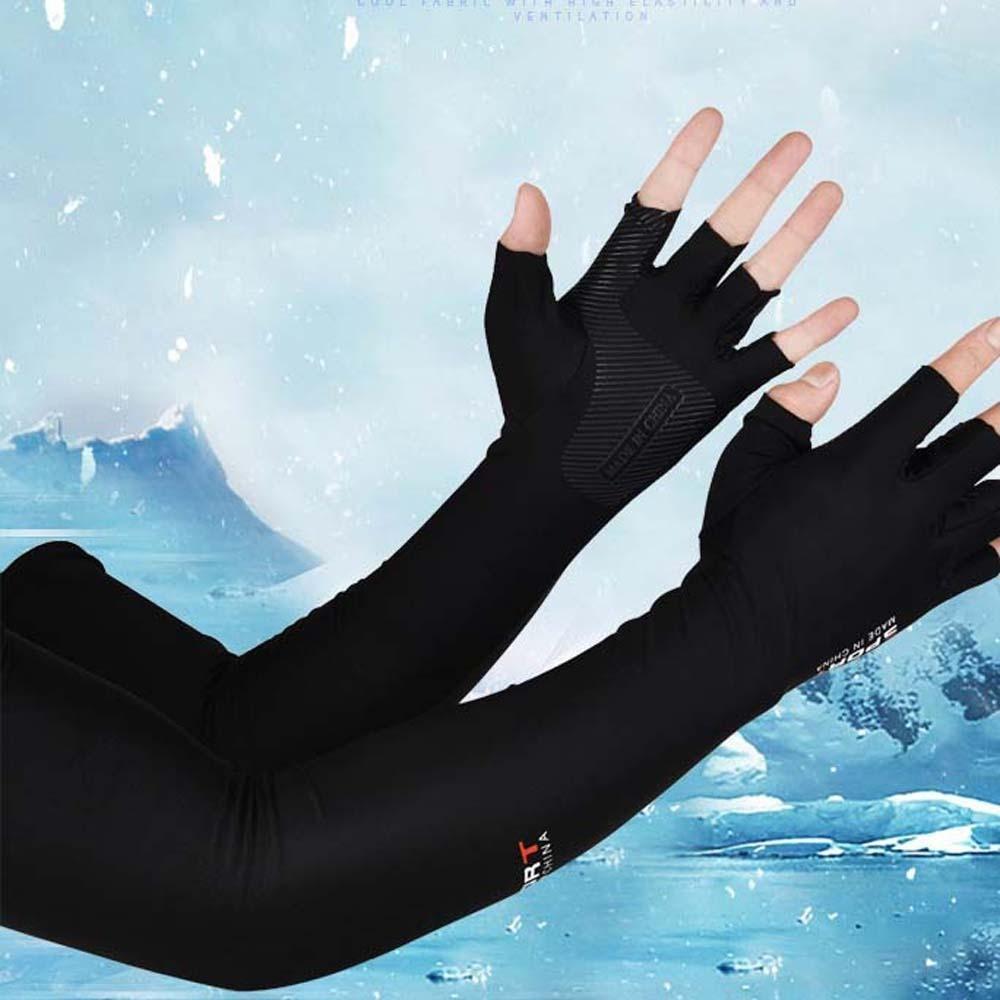 Thin Half Finger Ice Sleeves Sun Protection Breathable Summer Long Arm Covers Polyester Letter Label Anti-UV Arm Sleeves Sports