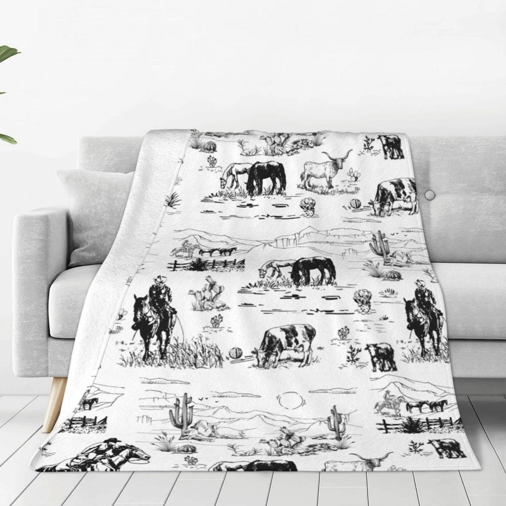 Simple Western Cowboy Printed Blanket for Sofa Bed Travel Camping Living Room Office Conditioning Blanket for All Seasons Gifts