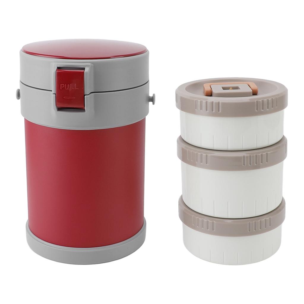 Insulated Food Jar 2L 3 Tier Microwave Safe 304 Stainless Steel Vacuum Lunch Box with Shoulder Strap for School
