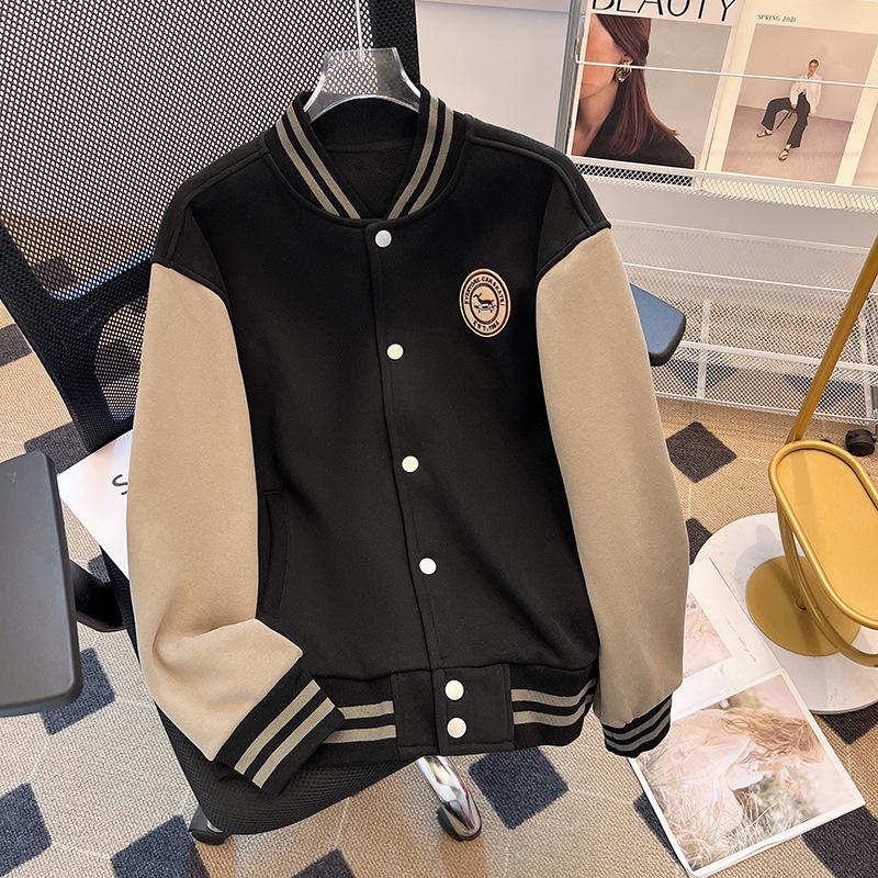 

Women s Plus Size American Retro Black Velvet Baseball Jacket: Casual, Loose-Fit Outerwear for Autumn and Winter. 3XL (120-150 lbs)