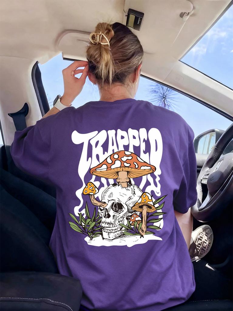 Mushrooms Grown Inside The Skull Printing TShirt Womens Basics Comfortable T Shirts Soft ONeck Tops Summer Loose Woman Clothes