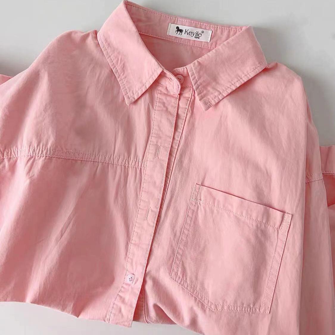 

Жіноча сорочка Dopamine з довгими рукавами зі 100% бавовни - універсальний осінній верхній одяг, однотонний, вільного крою XXL світло-рожевий колір