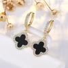 High-end Four-leaf Clover Earrings for Women, Small Fragrance Style Earrings, Light Luxury Flash Diamond Zircon Earrings