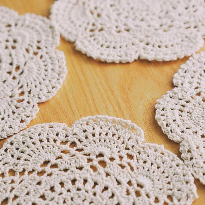 4Piece 8.6 Inch Doilies Crochet Round Lace Doily Handmade Placemats Cotton Crocheted Coasters (Beige)