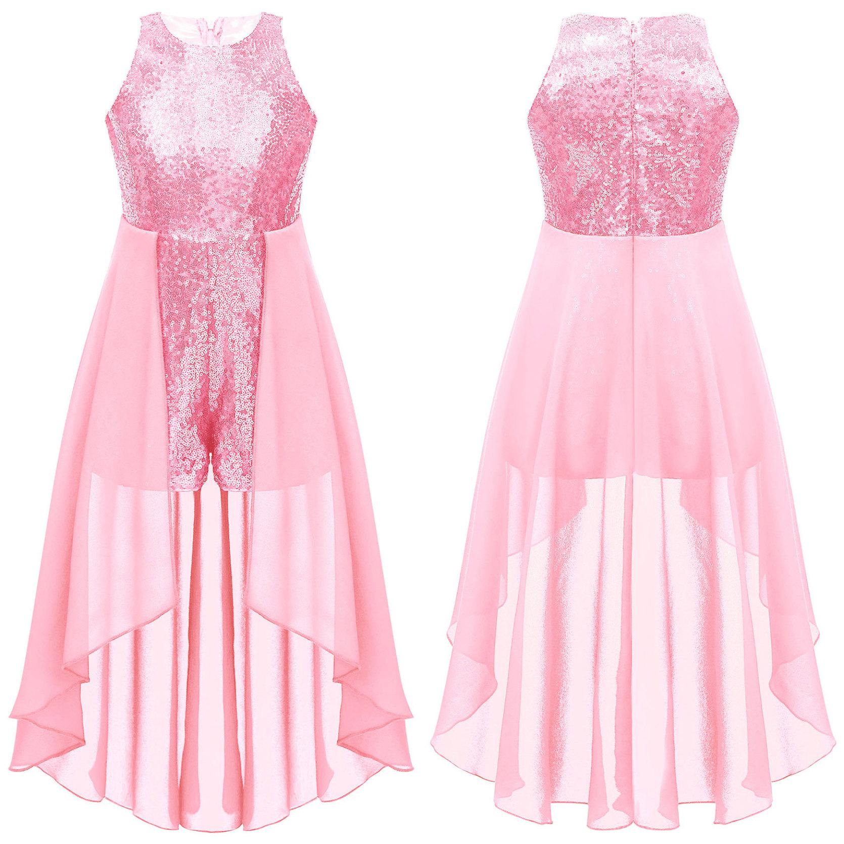 

Платье-комбинезон без рукавов для девочек, детское шифоновое платье подружки невесты с блестками, свадебное платье для выпускного вечера, платье макси 15-16 Years розовый