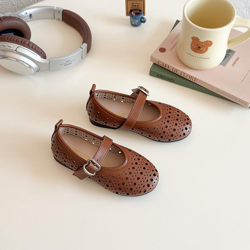 Girls Kids Hollow Out Soft Sole Vintage Princess Leather Shoes 23