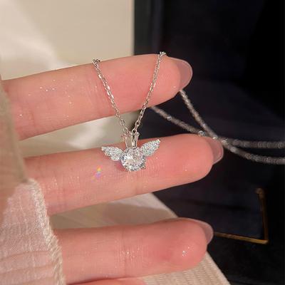 Angel Crown Necklace Women's Light Luxury Niche Design Sense Stainless Steel Zircon Clavicle Chain Temperament Simple Strong Chain Accessories