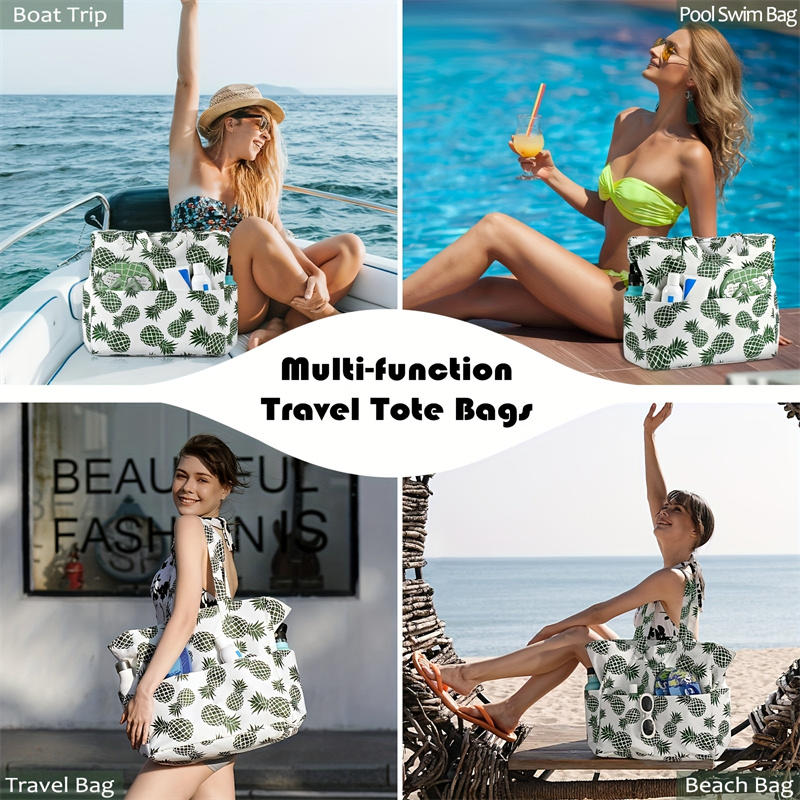 1PC Beach Tote Bag Lightweight Foldable Multi-Pocket Design With Zipper Bag Perfect For Pool Travel Gym And Outdoor Adventures Handbag