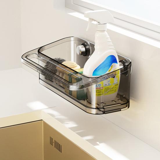 Kitchen Sink Organizer Drain Rack with Suction Cup Strong Load-bearing Simple Installation Self-draining Shelf Sponge Holder