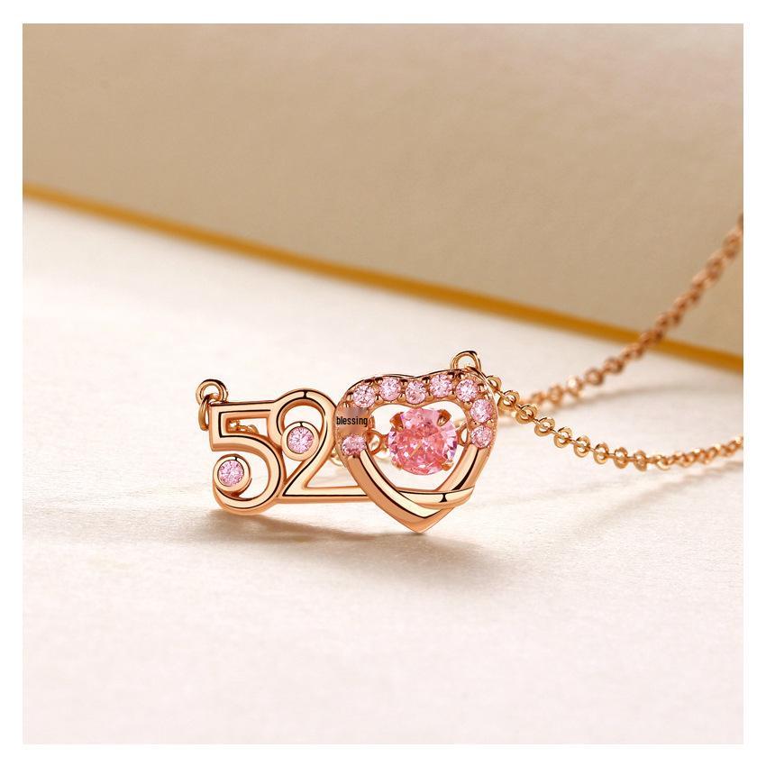 S925 Sterling Silver Heartbeat Necklace for Women with Pink Diamond - Bestselling Simple, Versatile Fashion