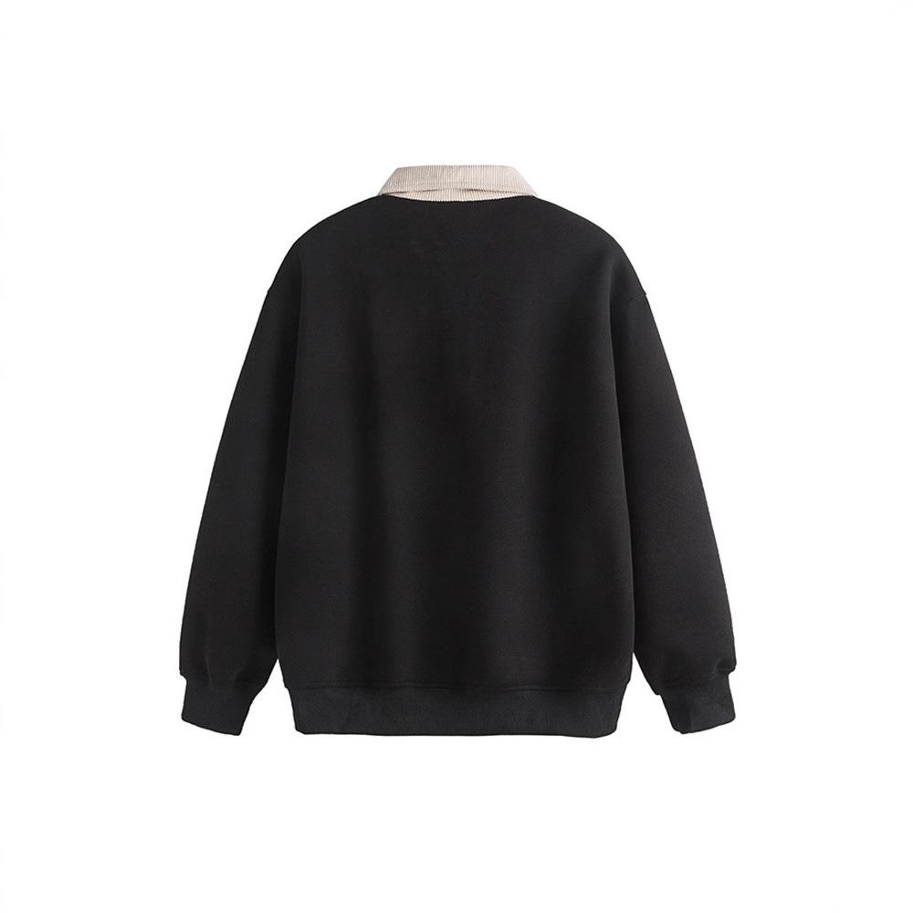 Moletom Gola POLO Masculino Novo Bordado de Letras Cor Contrastante Estilo Faculdade Esportivo Lapela Superior