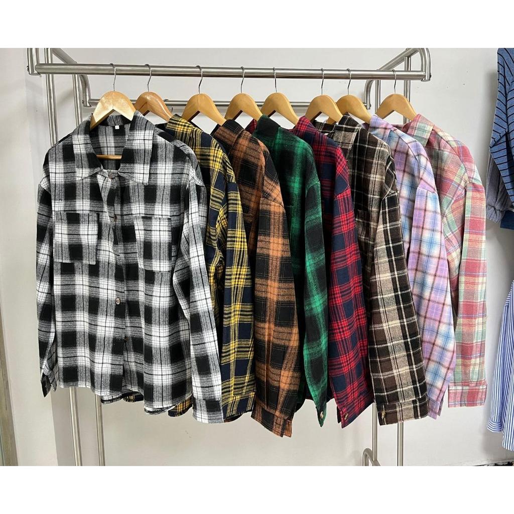 New Women's Long Sleeve Plaid Button Down Shirt Top Fall Winter Pocket Turn-down Collar Blouse