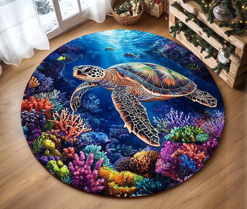 Deep Ocean Vortex Illusion Rug Round Blue Whirlpool Carpet 3D Ocean Fantasy Area Rug for Living Room Bedroom Gamer Decor